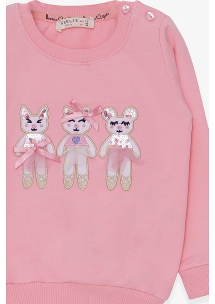 Kız Çocuk Sweatshirt Sevimli Hayvancıklar Baskılı 1.5-5 Yaş, Pudra
