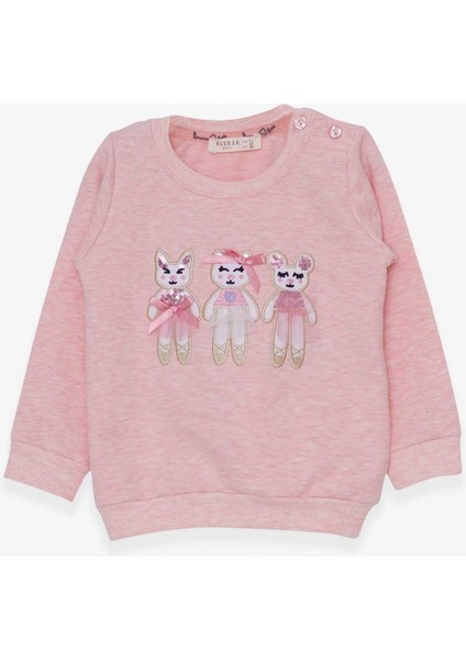 Kız Çocuk Sweatshirt Sevimli Hayvancıklar Baskılı 1.5-5 Yaş, Somon Melanj
