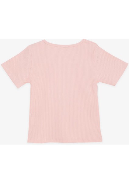 Kız Çocuk Crop Tişört Fitilli Kare Yaka 9-14 Yaş, Somon indirimleri