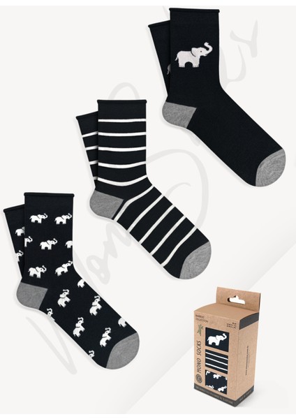 Mono Socks 3'lü Fil Desenli Lastiksiz Bambu Çorap