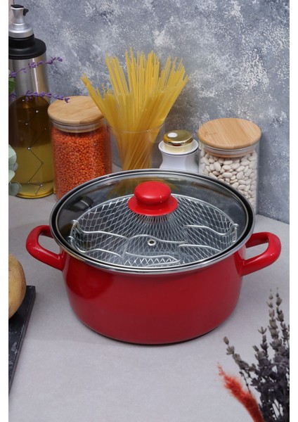 Emaye Kızartma Tenceresi Kırmızı 22 cm