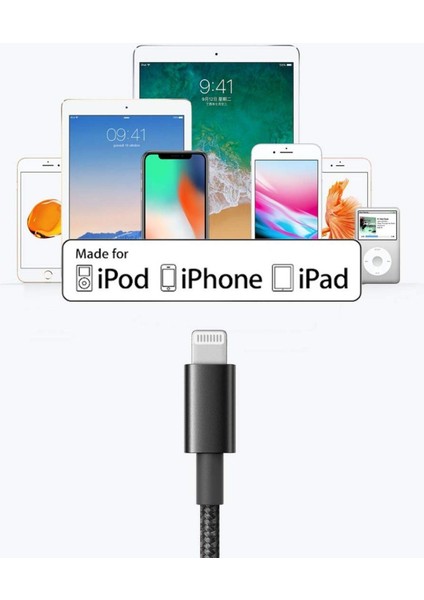 Mfı Lightning iPhone Hızlı Şarj ve Data Kablosu 1 Metre Siyah