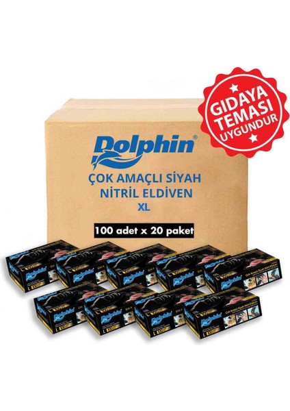 Çok Amaçlı Siyah Nitril Eldiven XL 20 PK x 100'lü