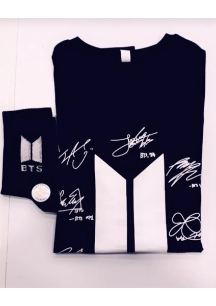 Unisex Siyah Bts Temalı Tshirt Çorap Kombin