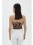 Zebra Desen Triko Crop - Camel 3
