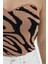 Zebra Desen Triko Crop - Camel 4