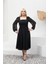 Kare Yaka Büyük Beden Siyah Abiye Elbise 9