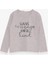 Kız Çocuk Uzun Kollu Tişört Simli Yazı Baskılı 3-7 Yaş, Bej Melanj 1