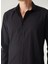 Slim Fit Klasik Yaka Düz Siyah Erkek Gömlek GM1007100472 4