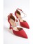 Kalice Kırmızı Saten Stiletto Taşlı Abiye Ayakkabı 4