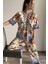 Kadın Renkli Çicekli Keten Kimono Takım 4