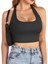 Kadın Kare Yaka Siyah Renk Crop Top Bluz 3