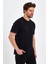 Erkek Lacivert Basic Kolları Şeritli %100 Pamuk Bisiklet Yaka Regular Fit T-Shirt 3
