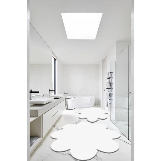 Balat Halı 2'li Beyaz Banyo Paspası Banyo Halısı Peluş Post Halı Klozet Takımı 60 x 60 - 80 x 80 cm