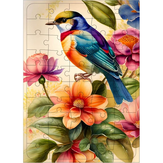 Tablomega Ahşap Mdf Puzzle Yapboz Çiçekler ve Kuş 50 Parça 35*50 cm