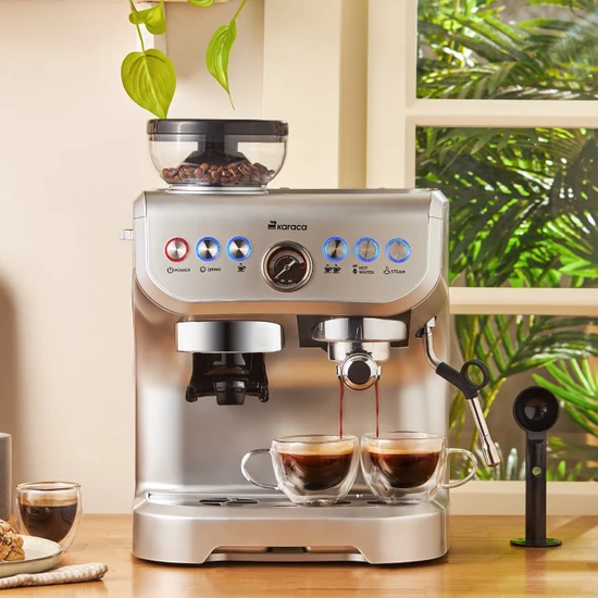 Karaca Coffee Art Barista Kahve Öğütücülü, Süt Köpürtücülü, 15 Bar Basınçlı Espresso, Latte, Cappuccino, Americano Makinesi 2 Lt