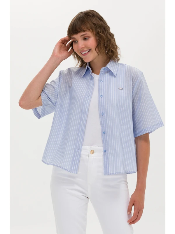 U.S. Polo Assn. Kadın Mavi Desenli Gömlek 50263177-VR036
