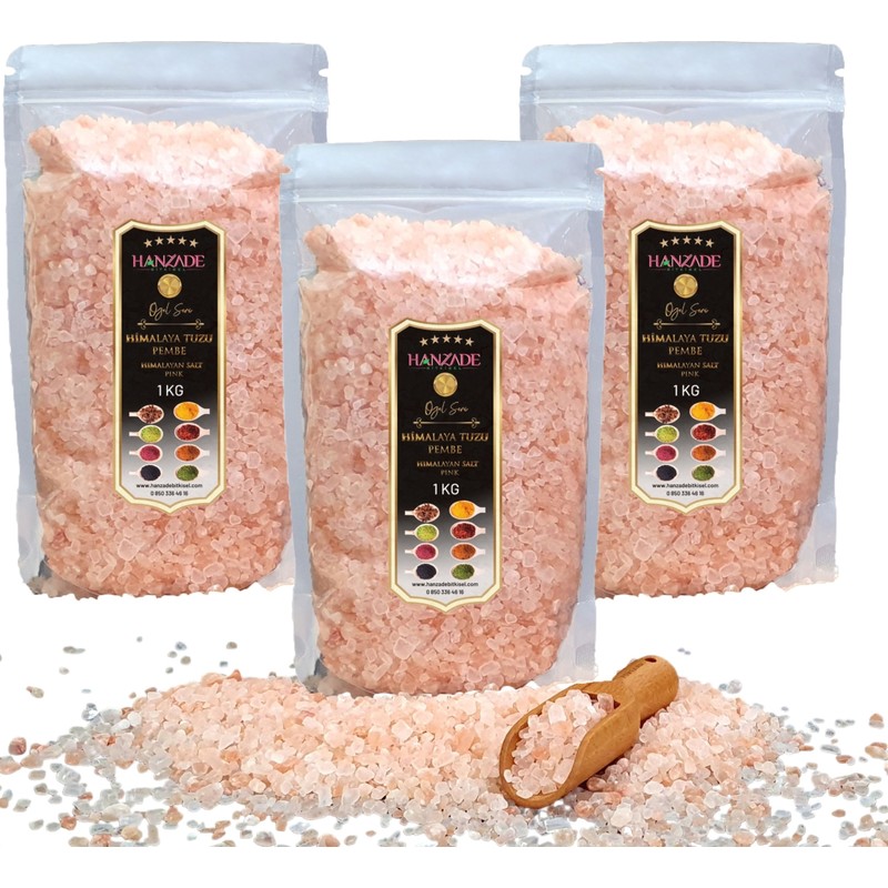 Hanzade Bitkisel Pembe Himalaya Tuzu Granül Tane 1 kg x 3 Adet