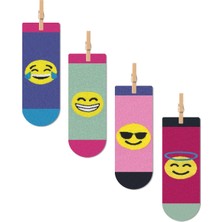 Çirkin Çoraplar Renkli Emoji Desenli Dört Mevsim Unisex 4'lü Patik Çorap Seti