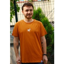 Keçi Motifli Unisex Tişört - Tütün - M