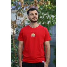 Doğan Güneş Motifli Unisex Tişört - Kırmızı - Xl