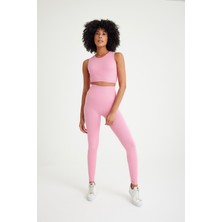 Toparlayıcı Dikişsiz Tayt - Crop Top Fitilli Takım