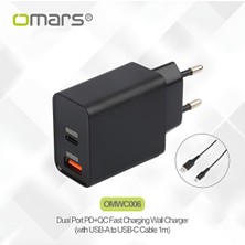 Omars 18W Çift Çıkışlı Type-C - USB Hızlı Şarj Cihazı ve 1 Metre Type-C Kablo