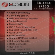 Edison ED-470A 7 Inch Double Teyp 4 Çekirdek 2 GB Ram 16 GB Hafıza Android 10.0 Geri Görüş Kamerası