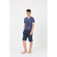Akbeniz Erkek Genç Garson Boy Kısa Kol Lacivert Penye Şortlu Pijama Takımı 20377