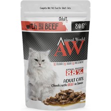 Animal World Sığır Etli Parça Etli Kedi Yaş Maması 80 Gr. 24 Adet