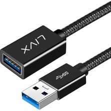 Livx Rope 5gbps Hızlı Veri Aktarımı USB 3.0 Erkek Dişi Uzatma Kablosu Halat Örgülü 2 Metre