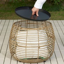 IKEA Rattan Yuvarlak Tepsili Sehpa, Meridyendukkan Kahverengi, 52X44X44 cm Iç-Dış Mekanda Kullanım