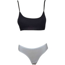 Pedli Ip Askılı Yarım Atlet Büstiyer Külot Takım Siyah Beyaz