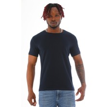 Penye Bizden Erkek Slim Fit Pamuk Likra Basic Kısa Kol T-Shirt-Lacivert