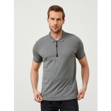 Erkek Gri Regular Fit Pamuklu Polo Yaka Tişört