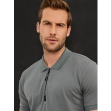 Erkek Gri Regular Fit Pamuklu Polo Yaka Tişört