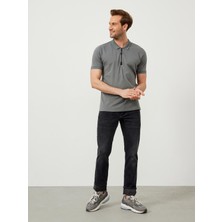 Erkek Gri Regular Fit Pamuklu Polo Yaka Tişört