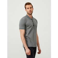 Erkek Gri Regular Fit Pamuklu Polo Yaka Tişört