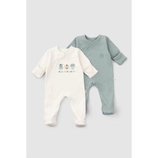 Little Gusto Kendinden Eldivenli Patikli 2'li Organik Pamuk tulum Seti Yeşil