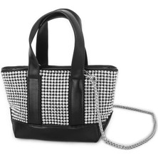 Nas Bag Kadın Çapraz ve El Çantası Black Silver Diamond Siyah Taşlı Çanta