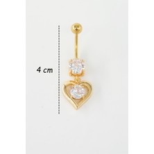 By Zeyna Aksesuar Kadın 316L Anti Alerjenik Sallantılı Kalp Figürlü Göbek Piercing