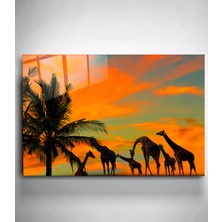 Hinora Gün Batımı ve Zürafalar Cam Tablo, Dekoratif Cam Baskı