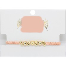 Attach Kl-Gold Boncuk Dizi Pudra Pembe Ip Örgü Bileklik