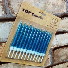 Kuzey Oyuncak Blue Bırthday Candle Vıp Parlak Mavi Metalik Simli Mavi Pasta Mumu 12 Adet Mavi Doğum Günü Mumu