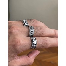 Rupen Kraft Gümüş Işçilikli Gümüş Desenli 925 Ayar Gümüş Kaplama 3 Lü Tasarım Yüzük Seti (Kutulu)