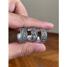 Rupen Kraft Gümüş Işçilikli Gümüş Desenli 925 Ayar Gümüş Kaplama 3 Lü Tasarım Yüzük Seti (Kutulu)