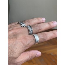 Rupen Kraft Gümüş Işçilikli Gümüş Desenli 925 Ayar Gümüş Kaplama 3 Lü Tasarım Yüzük Seti (Kutulu)