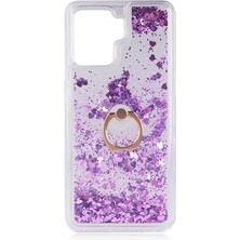 Cep Case Oppo Reno 5 Lite Kılıf Yüzük Standlı Sıvılı Simli Pullu Renkli Desenli Silikon Kapak