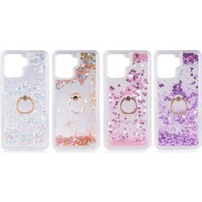 Cep Case Oppo Reno 5 Lite Kılıf Yüzük Standlı Sıvılı Simli Pullu Renkli Desenli Silikon Kapak