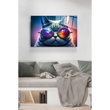 Hinora Gözlüklü Kedi Cam Tablo, Dekoratif Cam Tablo